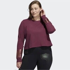 NWT Adidas Holiday Graphics Burgundy Cropped Long Sleeve Top Size 1X